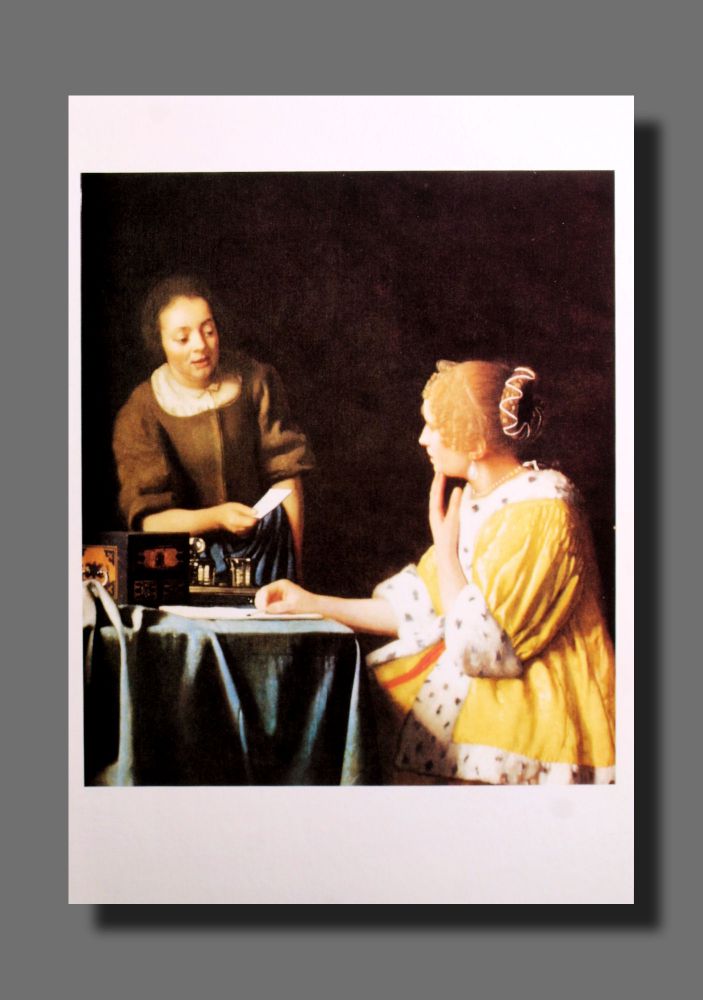Jan Vermeer - Dame mit Dienstmagd und Brief - Postkarte