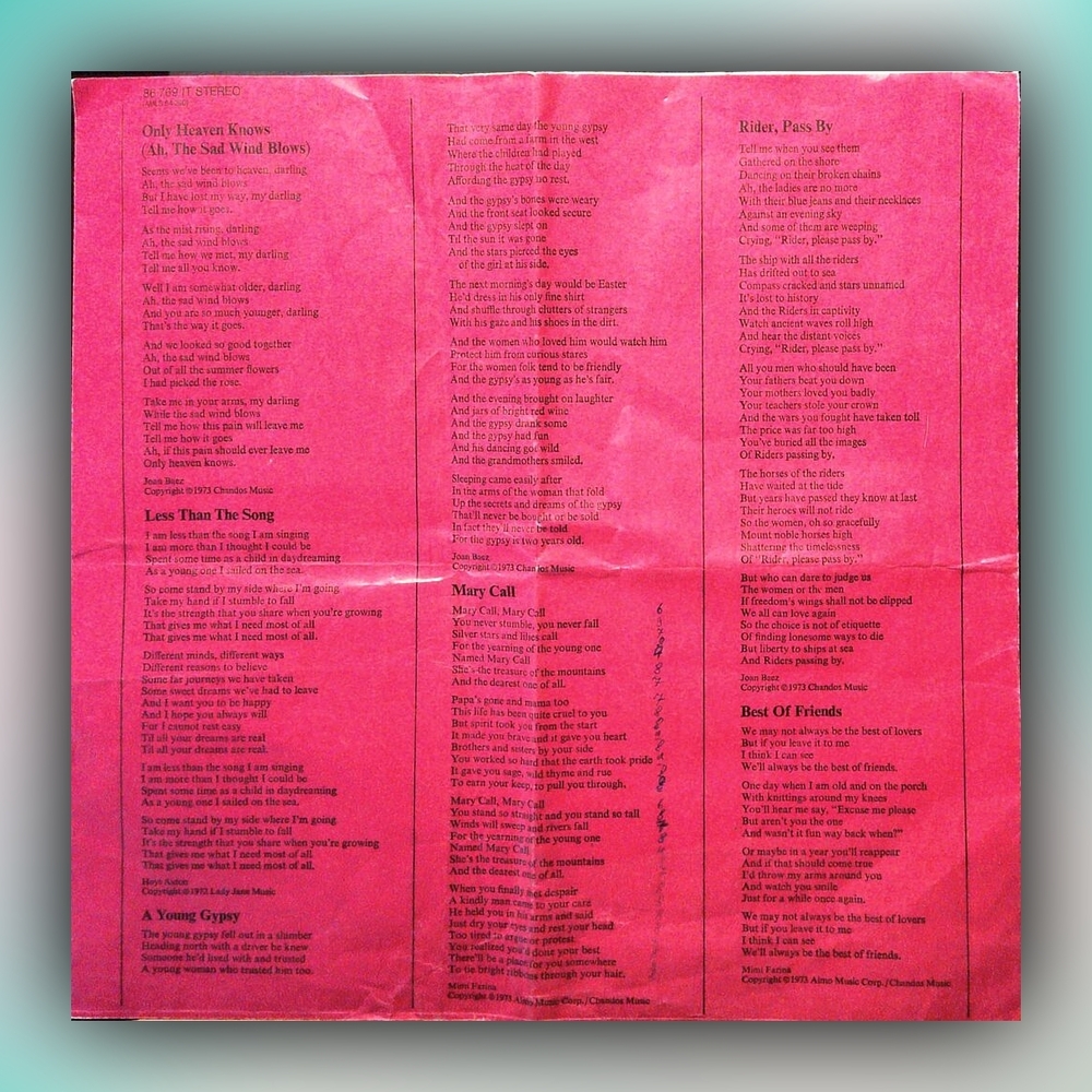 Joan Baez - Where Are You Now, My Son? Nur Innenover, kein Außencover, keine Platte - Vinyl