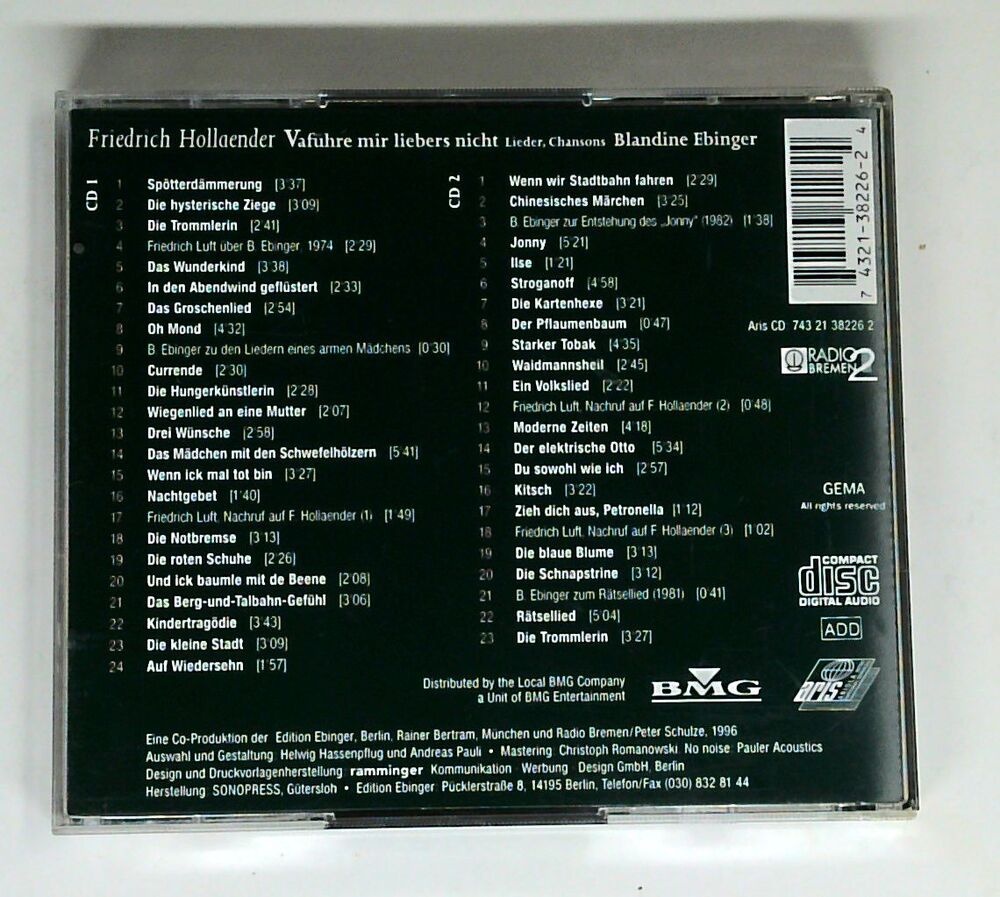 Blandine Ebinger - Vaführe mir liebers nicht - Friedrich Hollaender - CD