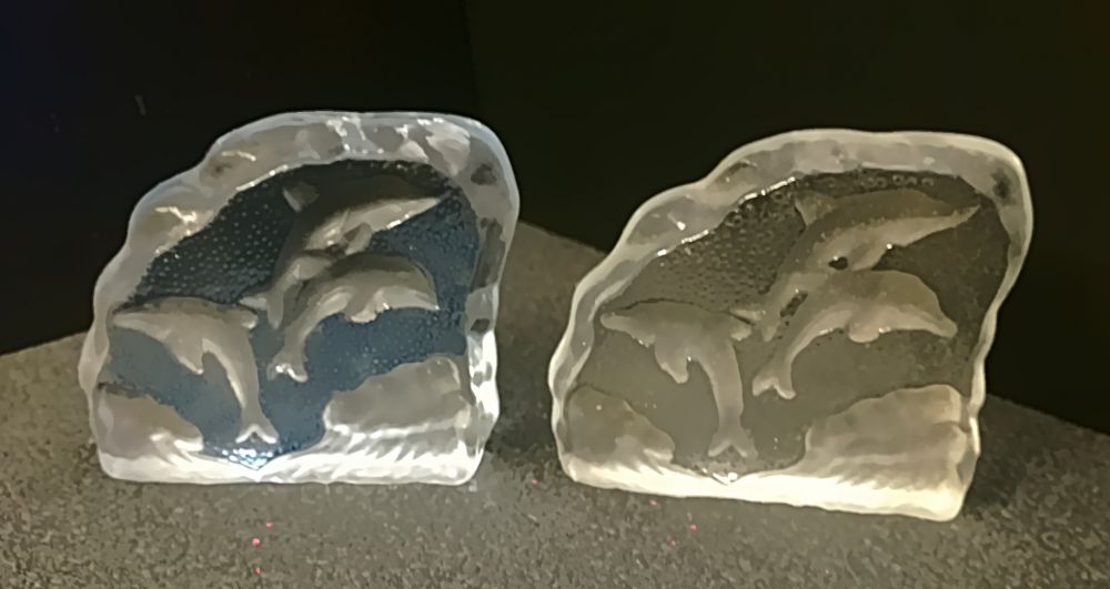 2 x Glasblock mit Delfinmotiv