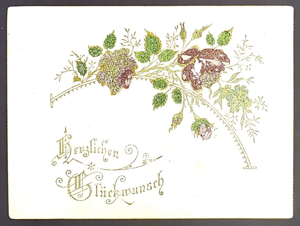 Alte Glückwunschkarte mit Blumenornamenten