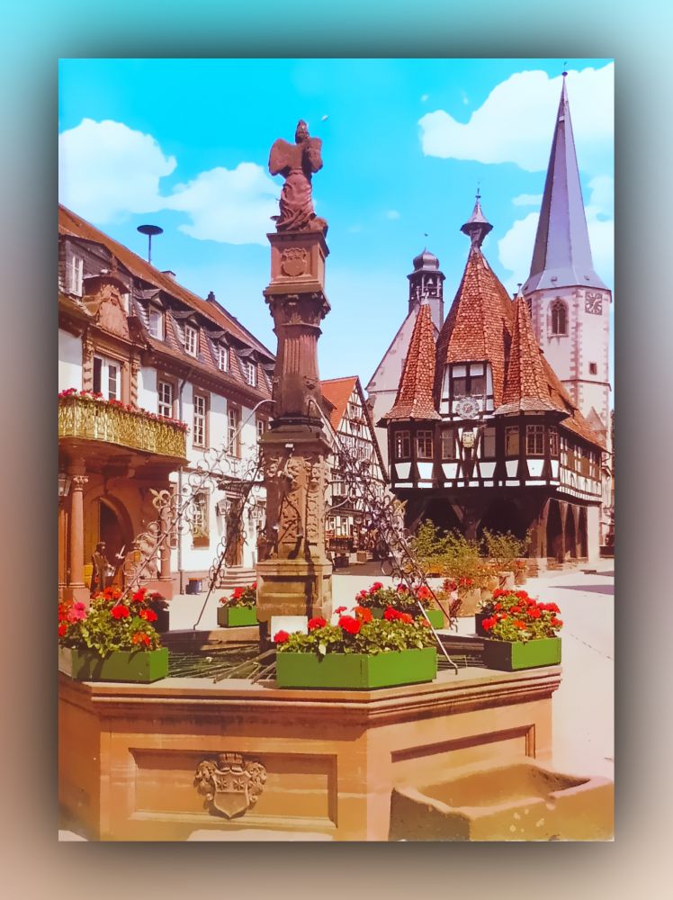 6120 Michelstadt im Odenwald - Marktplatz mit historischem Rathaus (erbaut 1484) - Postkarte