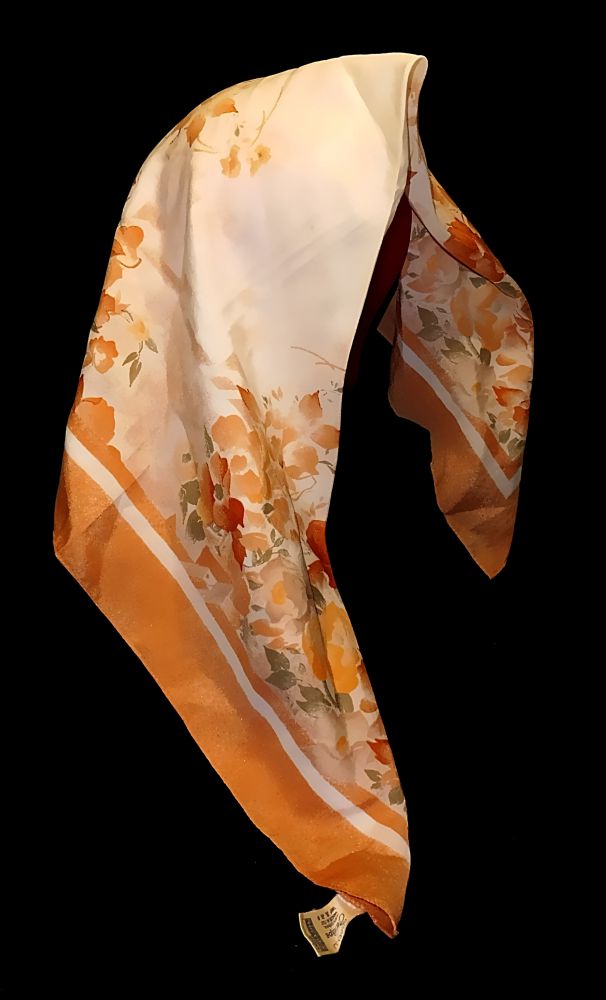 Kopftuch Halstuch Schal Schultertuch - orange mit Blumen