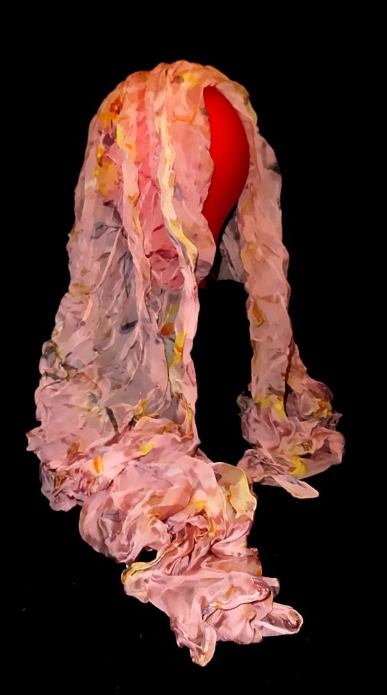 Kopftuch Halstuch Schal Schultertuch - rosa mit Blättern