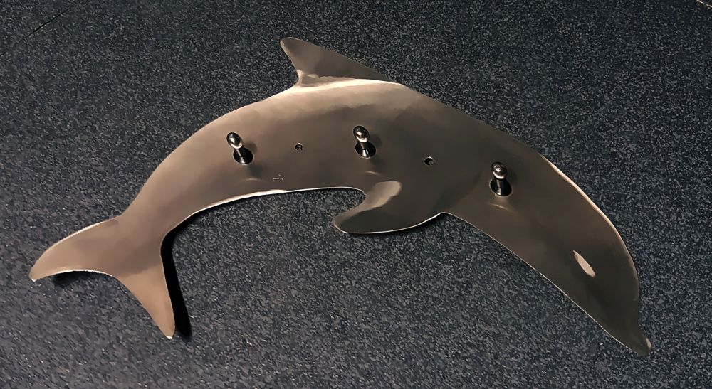 Edelstahl Delfin 28 x 19 cm mit Haken als Schlüsselbrett