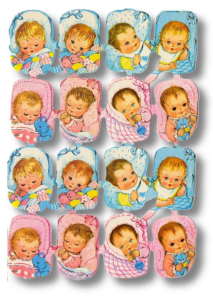 Scrapbook Aufkleber Sticker: Babies in der Wiege