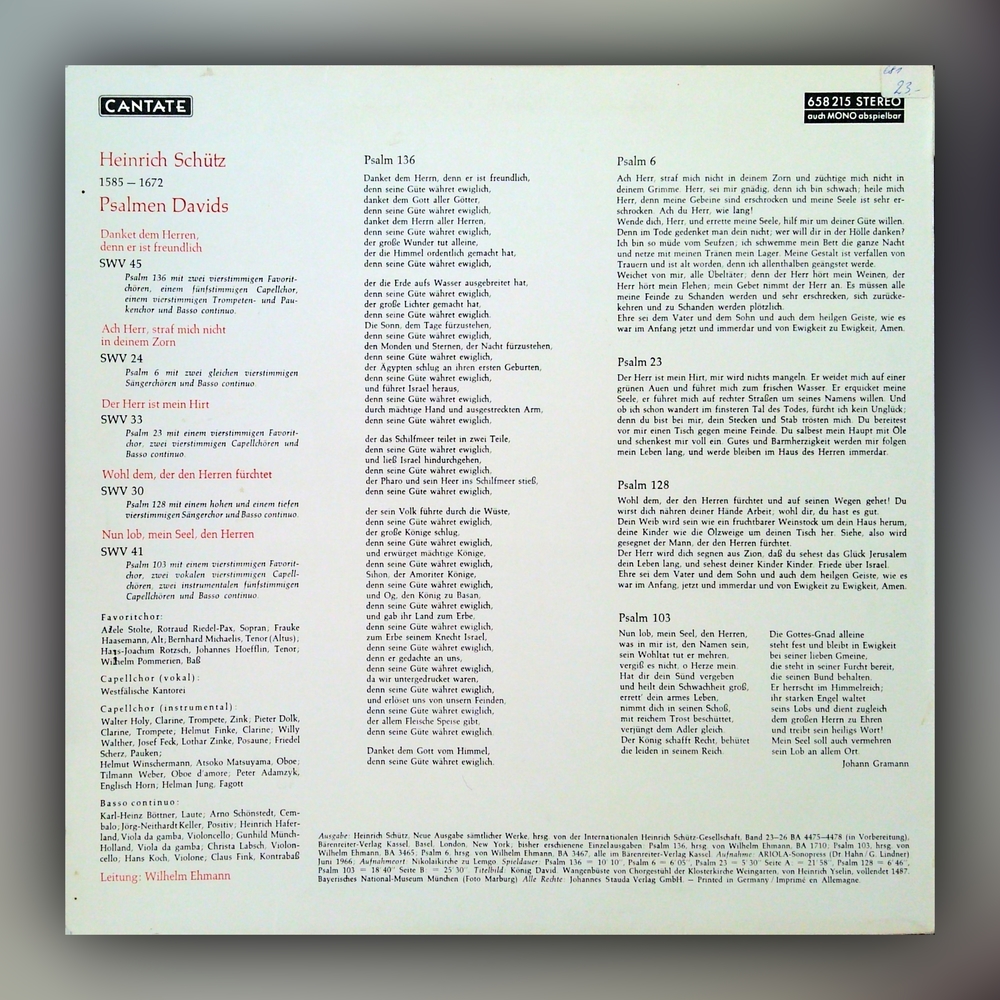 Heinrich Schütz - Psalmen Davids - Vinyl