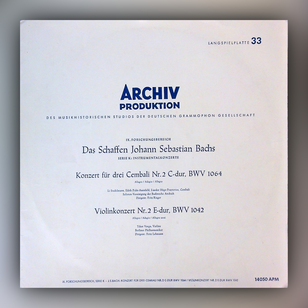 Johann Sebastian Bach - Konzert für drei Cembali Nr. 2 C-dur BWV 1064 / Violinkonzert Nr. 2 E-dur BWV 1042 - Vinyl